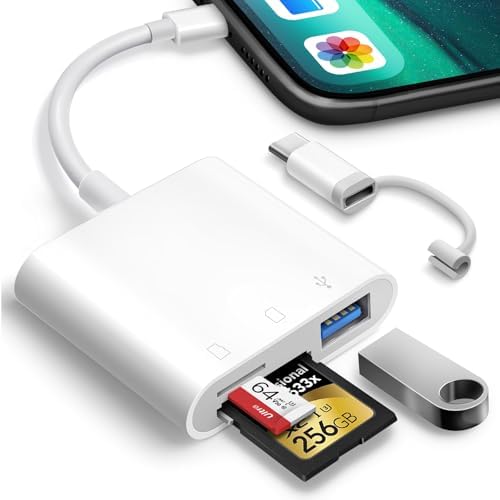 Oyuiasle SD Card Reader for iPhone iPad Trail Camera Viewer 3-in-1 SD Adapter with Dual Slots & USB Port, Memory Card Adapter Dual-connector Design with Lightening&USB-C for Photographers, Plug & Play by Oyuiasle
