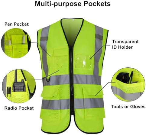 Reflective Safety Vest for Men Women 6 Pockets High Visibility Construction - Image 4