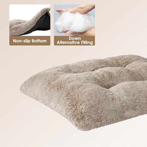 EHEYCIGA Fluffy Dog Crate Bed, Plush XX Large Dog Pillow, Taupe - Image 4