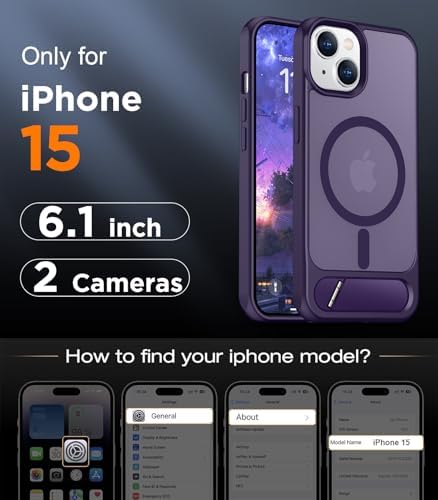Temdan Magnetic Compatible with iPhone 15 Case, [Built-in Invisible Kickstand][Compatible with MagSafe] [Military Grade Shockproof] Slim Translucent Matte Phone Case for iPhone 15 6.1" - Image 2