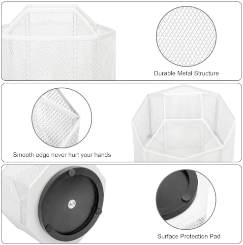 Exerz Desk Organizer 360 Rotating Pen Holder 5 Compartments Caddy White - Image 6