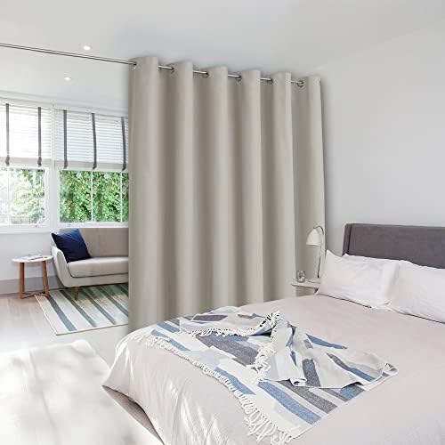 NICETOWN Lower Noise Room Dividers Curtains Screens Partitions, Room Darkening Room Divider for Bookcase, Heavy - Duty Blackout Privacy Curtains (One Piece, 10ft Width x 8ft Length, Natural) by NICETOWN