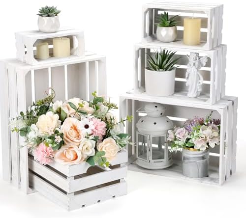 CroBlissful 6 Pcs Decorative Wood Crate Storage Display, Vintage White by CroBlissful