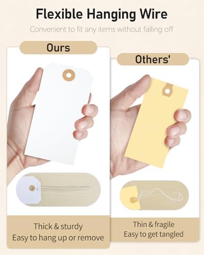 Uniclife 100 Pcs Manila Tags White Blank Shipping Tags with Wire Attached 4.7 Inch Paper Hang Tag with Reinforced Eyelet Large Marking Writable Price Label Tag, 4.7" x 2 3/8" - Image 5