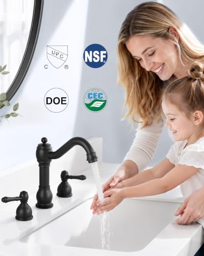 Aolemi Widespread Bathroom Sink Faucet 3 Hole Metal Lever Matte Black - Image 4