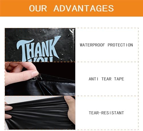 POLYSELLS Thank You Poly Mailers 12x15.5 inches 50 Pcs Waterproof Self-Sealing Shipping Bags for Clothing | Black - Image 4