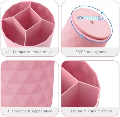 Desk Organizer, 360-Degree Rotating Pencil Pen Holders For Desk, Diamond Pattern Pen Organizer With 5 Compartments, Cute Desk Accessories Decor For Office, School,Home,Art Supply (Green) - Image 5
