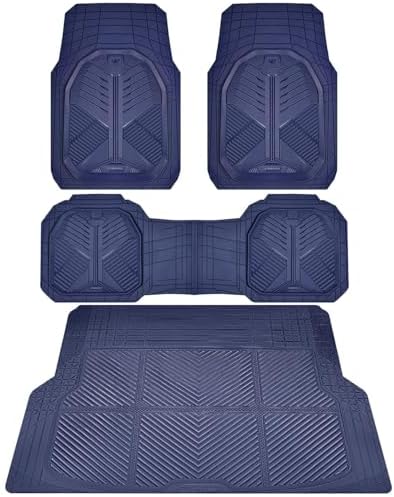 CAR PASS Heavy Duty Rubber Car Mats with Cargo Liner, Deep-Dish Car Floor Mats and Trunk Mat All Weather, Universal Trim-to-Fit for SUVs Trucks Sedans, Waterproof Anti-Slip, Trimmable V12 Blue by CARPASS
