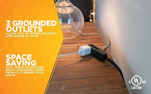 Woods 2243 16/3 Flat Indoor Extension Cord, 8-Foot, 3 Grounded Outlets, Right Angled Plug, Space Saving Design, UL Listed, Black - Image 5