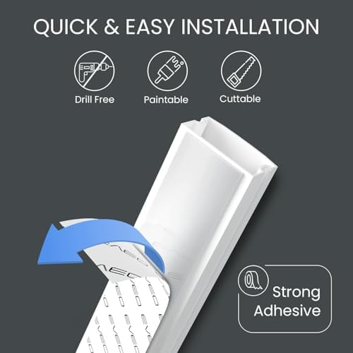 Cord Covers for Wires on Wall - 300in Cable Management Cable Hider - Cord Hiders for TV On Wall - Paintable Cable Concealer - Wire Covers for Cords - 20X (L16 x W1.1 x H0.55) - Large | White - Image 2