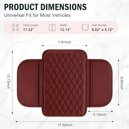 Car Center Console Cover, Upgraded Microfiber Leather Car Armrest Cover Cushion, Scratch-Resistant Armrest Storage Pad with 2 Storage Bags, Universal for SUV, Sedan, Truck (Red) - Image 2