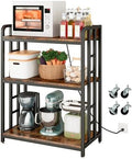 Baker's Rack with Power Outlet, 3-Tier Adjustable Microwave Cart, Brown by METYERRY