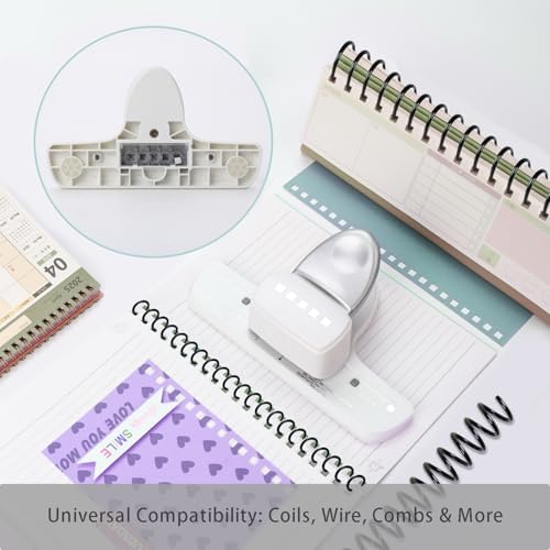 5-Hole Punch Square Paper Punch Manual Book Binding Machine with 20PCS 3:1 Pitch Plastic Spiral Binding Coils for Planners, Notebooks, Journals or Scrapbooks (Silver and White) - Image 4