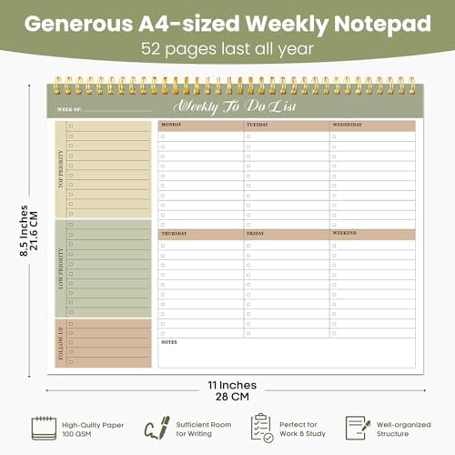 Weekly To Do List Notepad with 52 Undated Sheets（8.5"×11"）6 Pack - Undated Weekly Planner Notepad for Office Desk Accessories and Supplies - Forest Shades - Image 2