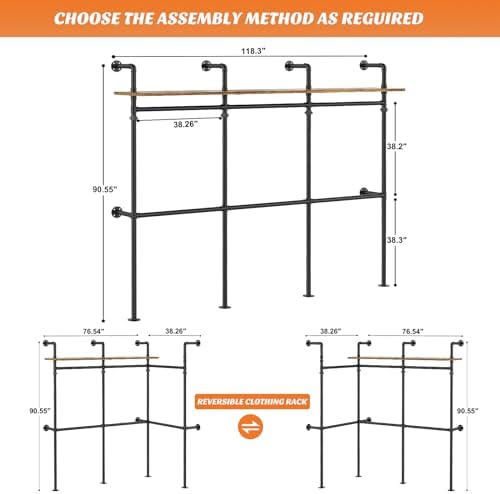 Aheaplus Industrial Pipe Clothing Rack, 118.3'' Closet System with RGB LED - Image 7