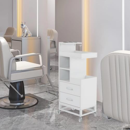 BarberPub Salon Trolley Cart, Rolling Cart with Tool Holders 2496 (White) - Image 2