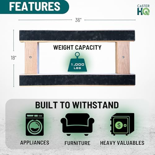 Made in USA Premium Solid Oak Furniture Dolly, 2-Pack - 18"x30" H-Frame w/Non-Slip Grip, 3.5" Non-Marking Wheels, Heavy-Duty 1000 lbs Capacity Each (18"x36" Dolly 2-Pack) - Image 4
