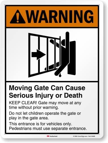 SmartSign 24 x 18 inch “Warning - Moving Gate Can Cause Injury Or Death” Sign, 80 mil Aluminum, 3M Laminated EG Reflective Material, Black, White and Orange, Made in USA by SmartSign