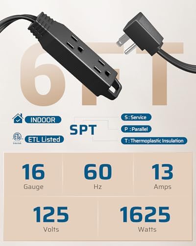 DEWENWILS 2 Pack 6FT Black Flat Extension Cord, 3 Outlet 16/3, ETL Listed - Image 2
