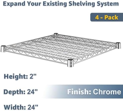 24" x 24" Replacement Wire Shelves 4 Pack for Storage Systems, Chrome-Plated Steel Build, NSF - Image 2