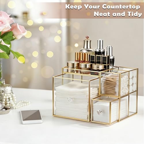 Sumnacon Glass Face Towel Holder with 2 Drawers&Tray for Bathroom,Clear - Image 3