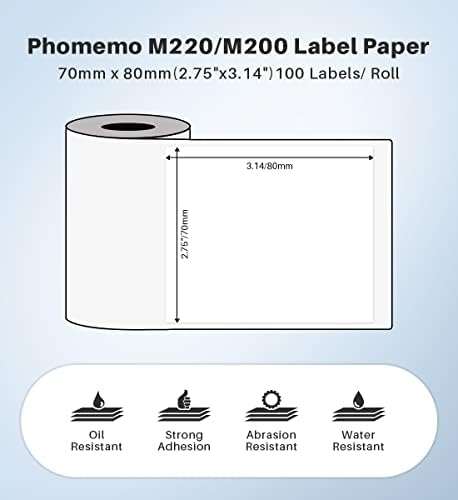Phomemo 2.75'' x 3.14'' Labels - Compatible Phomemo M220 M200 Address, Barcode Labels - Direct Thermal Labels, Black in White,1Roll / 100 Labels - Image 2