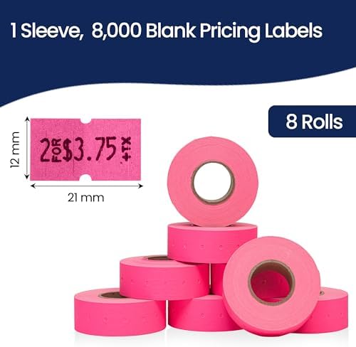 Perco 1 Line Fluorescent Pink Labels - 8,000 Blank Price and Date Gun Labels for Perco Lite, X, Plus and Pro 1 Line Price and Date Guns - 8 Rolls, 1 Sleeve - Made in USA - Image 3