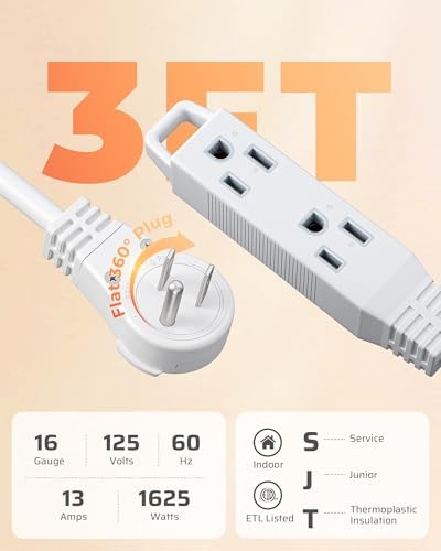 DEWENWILS 3FT 360° Extension Cord, 16/3C 13A/125V, ETL Listed, White 2 Pack - Image 7