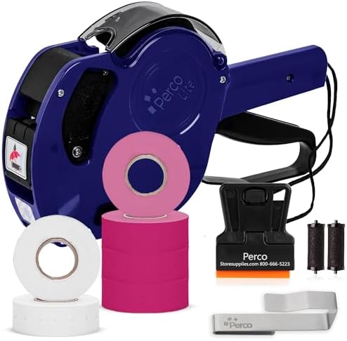 Perco Price Gun 1-Line Kit with 2 White 4 Pink Rolls, Clip & Ink Rollers by Perco