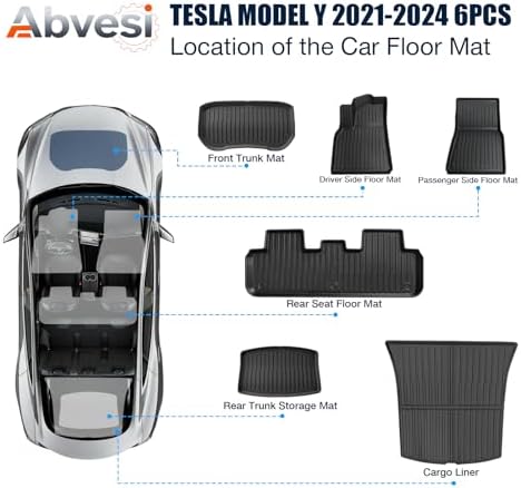 All Weather Floor Mats Compatible with Tesla Model Y 2021-2024 5-Seater,Custom Fit TPE Waterproof Odorless Car Mats Full Set Interior Accessories (6PCS) - Image 2