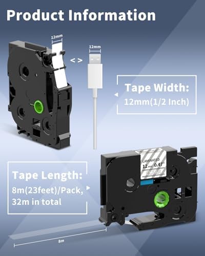 Compatible with Brother P-Touch Label Tape White on Clear TZe-135 12mm - Image 6