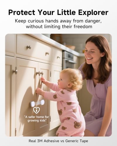 Infinno 8 Pack Cabinet Locks Baby Proofing Heavy Duty - Child Safety Cabinet Locks for Drawers, Cupboards & Fridge – No Drill 3M Adhesive Locks for Pets - Toddler Safety Latches - Image 6