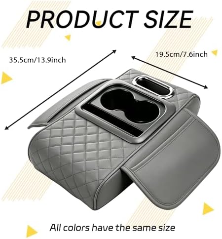 Car Center Console Armrest Pillow, Memory Foam 5 in 1 Armrest Cushion with Tissue Box Holder, Cup Holder Phone Slot & Storage Bags, Universal Middle Console Cover Interior Car Accessories (Gray) - Image 2