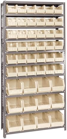 Quantum Storage Systems QSBU-230240IV Giant Open Hopper Steel Shelving System, 12" D x 36" W x 75" H, with 10 Shelves and 36 QUS230 and 12 QUS240 Bins, Ivory by QuantumStorageSystems