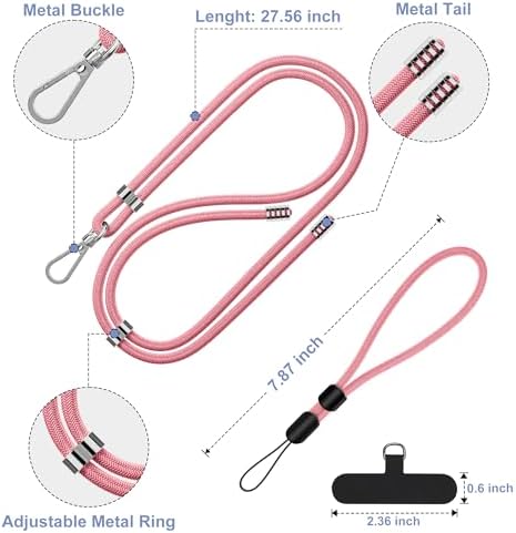 takyu 2 Pack Adjustable Cell Phone Lanyard & 2 Pack Phone Wrist Strap with Tether Tabs Compatible for iPhone Android Smartphones - Black Pink - Image 3