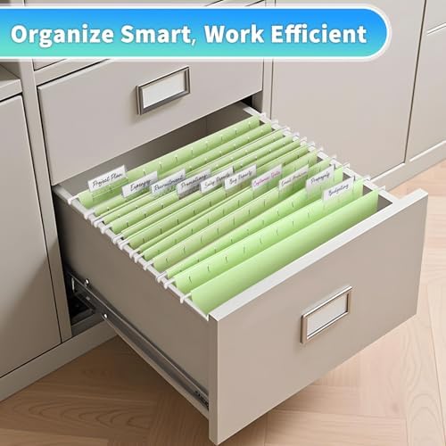 25-Pack Green Hanging File Folders, Letter Size (8.5" x 11") with 1/5-Cut Tabs,Includes 35 Transparent Label Cards & 50 Sticker Labels for Home & Office Organization - Image 5