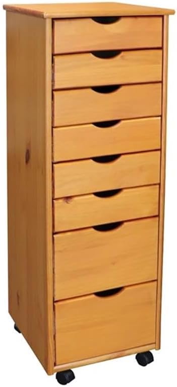 Pemberly Row Modern Solid Wood 6+2 Drawers Roll Utility Cart in Med Pine - Image 8