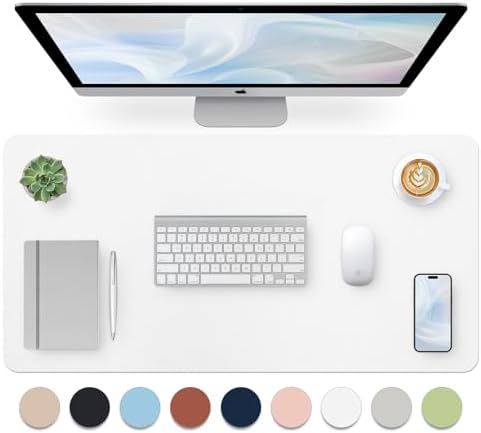 Bloss White Desk Mat, Mouse Pad, Waterproof Leather Desk Pad, Desk Matt for Desktop, Non-Slip Ccomputer Desk Protecor Mat for Office/Home/Decor(27.6 x 13.8 Inches) by Bloss