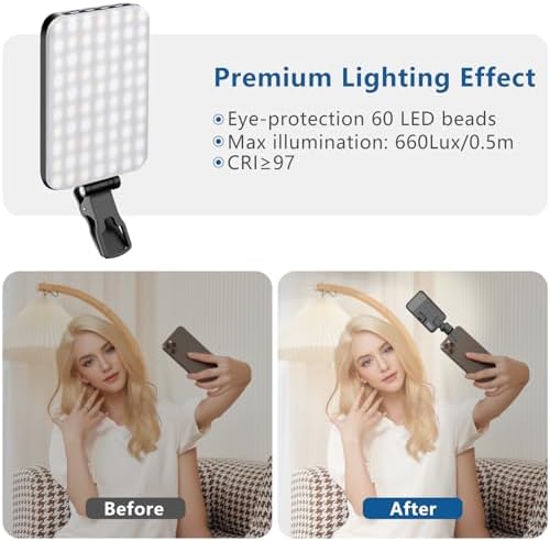 ALTSON 60 LED Portable Selfie Light Video Conference Lighting with Clip & Camera Tripod Adapter Rechargeable 2200mAh CRI 97+, 3 Light Modes for Phone iPhone Webcam Laptop Photo Makeup - Image 4