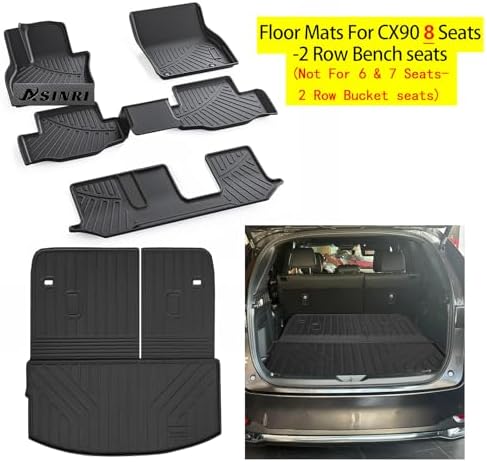 Floor Mats & Cargo Liners & Backrest Mat for 2024 2025 2026 Mazda CX90(Only 8 Seats-2 Row Bench Seat), Not Fit for Phev Premium Sport Trim with 2nd Row Bench Version, TPE All Weather Car Mats - Image 2