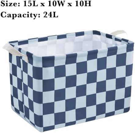 Ohocut Navy Blue Checkered Canvas Basket, Rectangular Organizing Decorative Storage Basket for Kids Dog Toy, Cute Aesthetic Race Cars Boy Room Decor for Home, Kitchen, Bedroom, Classroom, Shelves - Image 6