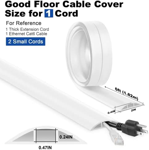 Cable Cover Floor 6FT, White Floor Cord Cover, Single Cord Protector Extension Cord Covers for Floor, Floor Wire Covers for Cords - Floor Wire Cover Cord Cavity: 0.47" (W) x 0.24" (H) - Image 2