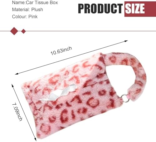Leopard Print Car Tissue Bag, Cute Plush Hanging Tissue Holder, Multi-Functional Car Backseat Hanging Storage Bag, Universal for Small-Size Tissues (Pink) - Image 2