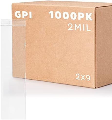2" x 9" Zip Bags, 1000 Pack, 2 Mil, Reclosable for Incense Necklaces, GPI by GPI