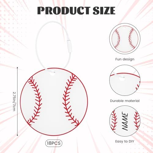 19 Pcs Baseball Luggage Tags, Baseball Party Favors Suitcase Labels with Pen, Metal Ring Name ID Card and DIY Pocket for Sports Team Travel Baggage Identifiers for Men Women - Image 2