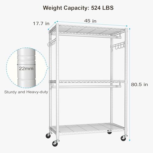 FUTASSI P1 Plus Rolling Clothes Rack, 22mm Diameter Heavy Duty Garment Rack - Image 6