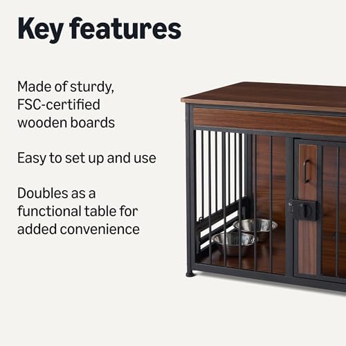 Amazon Basics Furniture Style Dog Crate, Sturdy Wooden Pet Kennel, End Table with Space for Pet, Two Bowls Included, 30" x 20.4" x 23.6", Walnut - Image 2