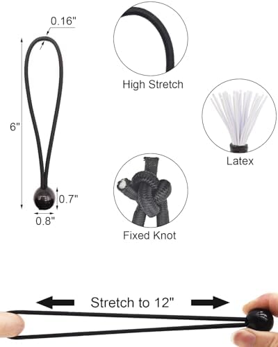 ABINLIN Ball Bungee Cords 6 Inch, 100 Pcs Bungee Cords with Balls, Black - Image 2