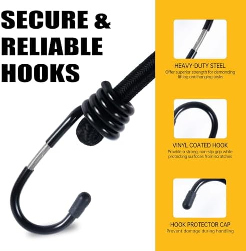 Bungee Cords with Hooks, 8 Pack 24 Inch Thick Elastic Rope – Strong, Stretchy Tie Downs with Secure Hooks for Cargo, Camping, Tents, Luggage – All-Weather - Image 3