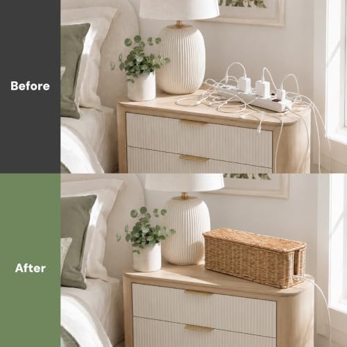 Cable Management Box, Handmade Rattan Cord Organizer for Power Strip - Image 5